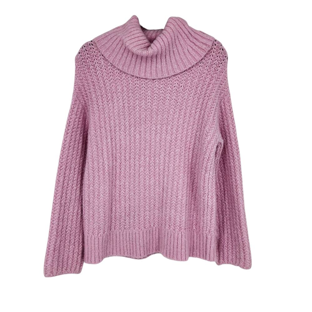 Anthropologie Maeve Chenille Chunky Knit Pink Cowl Turtleneck Sweater Size Small